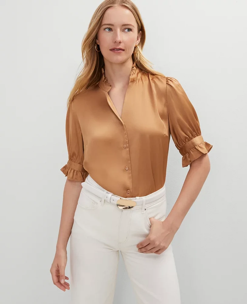 Ann Taylor Ruffle Collar Shirt Women's