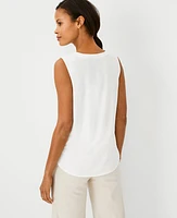 Ann Taylor Petite Mixed Media Pleat Front Top Size 2XS Winter White Women's