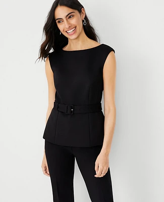 Ann Taylor The Belted Top Double Knit Black Women's