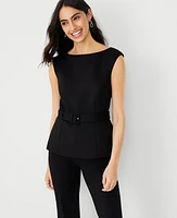 Ann Taylor The Belted Top Double Knit Black Women's