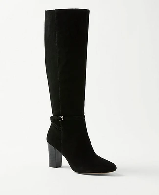Ann Taylor High Heel Suede Buckle Boots Size 5 Black Women's