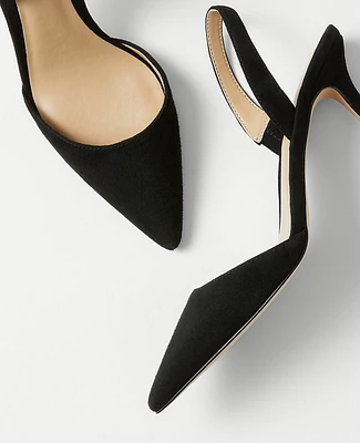 Ann Taylor Kerry Suede Slingback Pumps Shoes Size 8 1/2 Black Women's