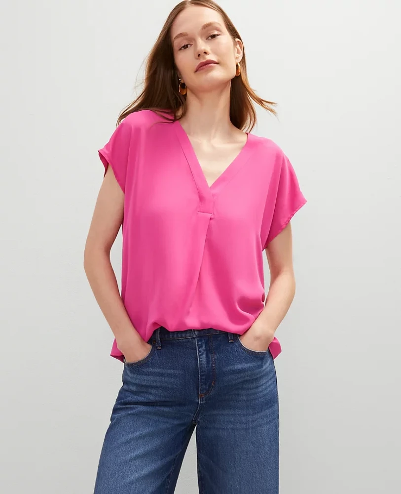 Ann Taylor Mixed Media Pleat Front Top Women's