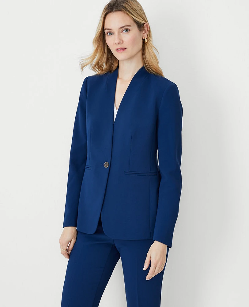 Ann Taylor The Petite Long Collarless Blazer Fluid Crepe Women's