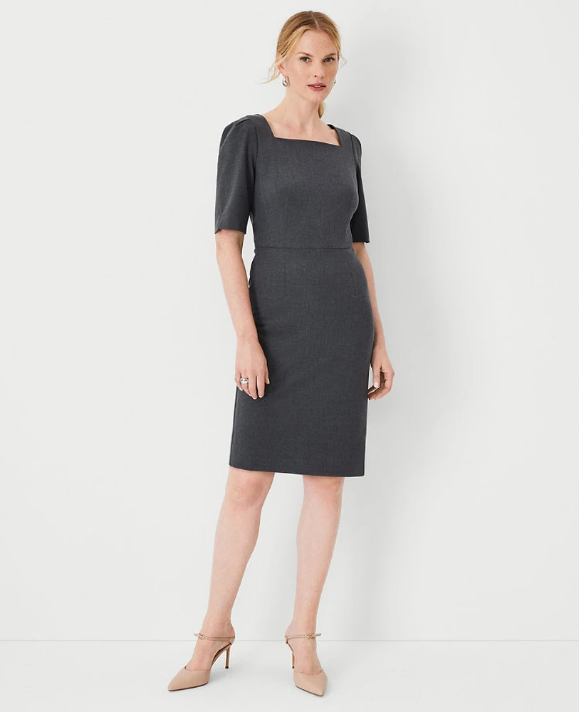 Ann Taylor The Petite Elbow Sleeve Square Neck Dress Seasonless Stretch