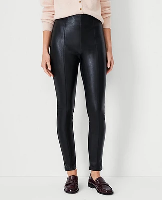 Ann Taylor The Petite Seamed Side Zip Legging in Pebbled Faux Leather Ponte Size Large Black Women's