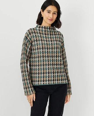 Ann Taylor Petite Tweedy Funnel Neck Sweater Size 2XS Teal Multi Women's