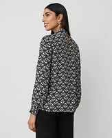 Ann Taylor Geo Mock-Neck Top Size XS Black Women's