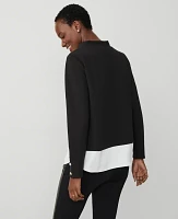 Ann Taylor Petite Mixed Media Mock Neck Top Size 2XS Black Women's