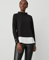 Ann Taylor Petite Mixed Media Mock Neck Top Size 2XS Black Women's