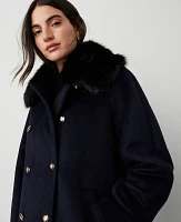 Ann Taylor Faux Fur Collar Double Breasted Swing Coat Size XS Night Sky Women's