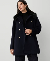 Ann Taylor Faux Fur Collar Double Breasted Swing Coat Size XS Night Sky Women's