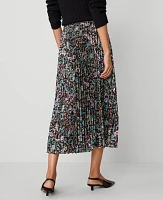 Ann Taylor Petite Paisley Pleated Midi Skirt Black Women's
