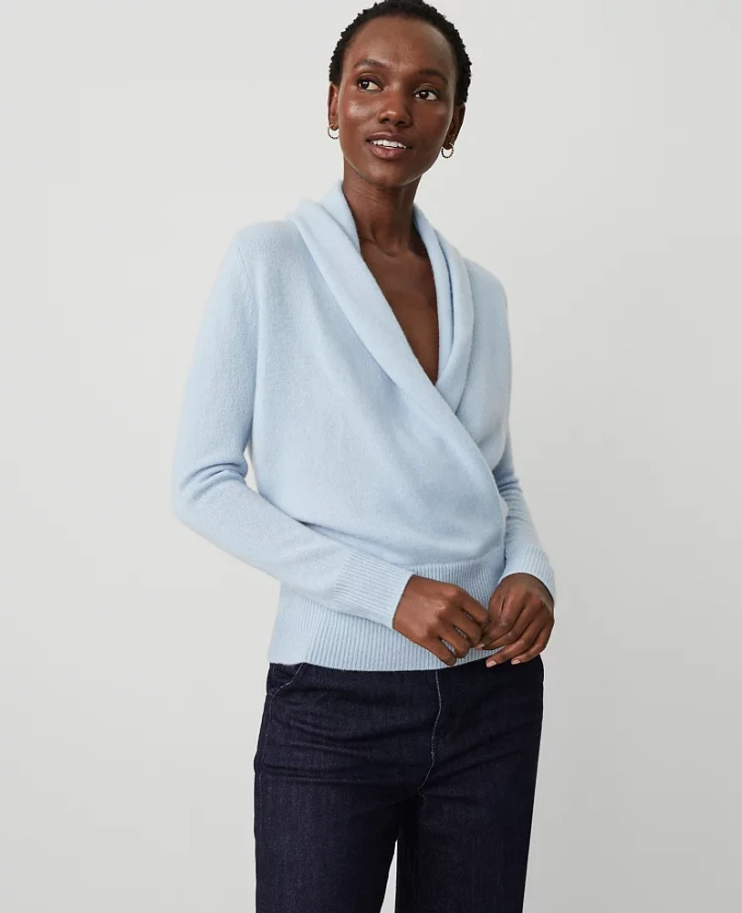 Ann Taylor Cashmere Shawl Collar Sweater Soft Blue Women's