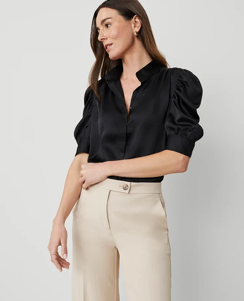Ann Taylor Shirred Puff Sleeve Top Size XL Black Women's