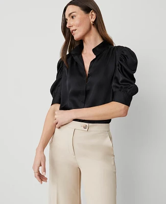 Ann Taylor Shirred Puff Sleeve Top Size XL Black Women's