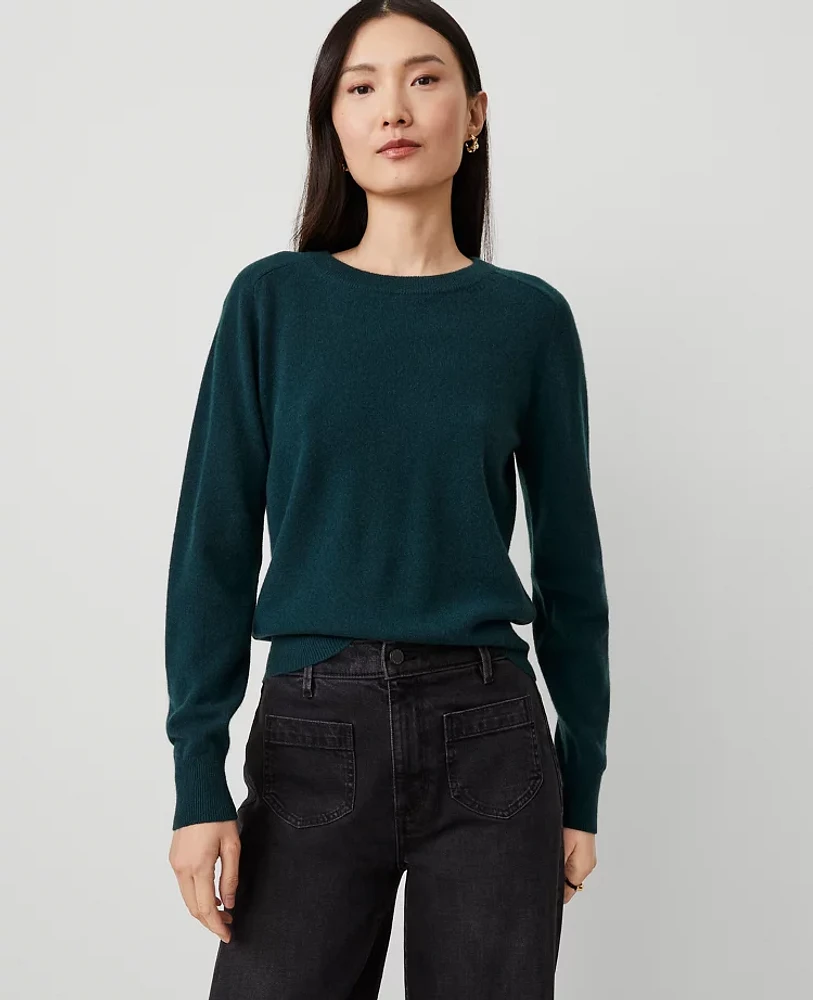 Ann Taylor Cashmere Crew Neck Saddle Shoulder Sweater Size 2XS Pine Women's