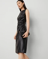 Ann Taylor Petite Faux Leather Sheath Dress Black Women's