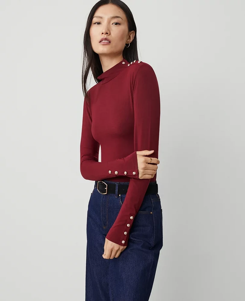 Ann Taylor Petite Mock Neck Button Top Women's