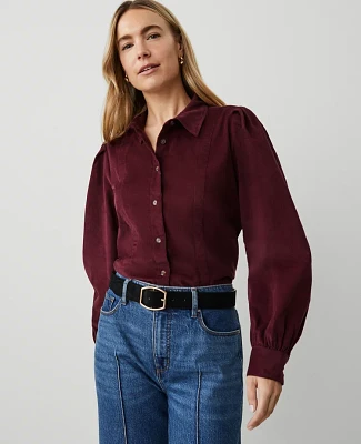 Ann Taylor Petite Weekend Collection Corduroy Button Down Shirt Size Large Mauve Rose Women's