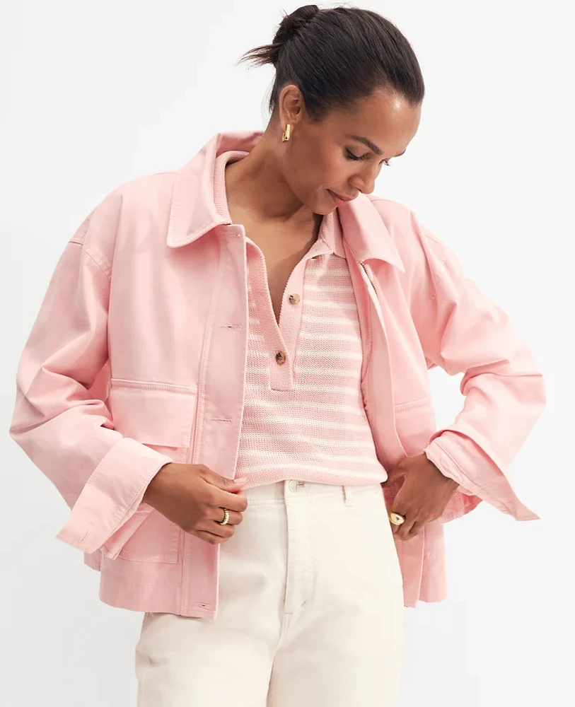 Ann Taylor Weekend Collection Shirt Jacket Size Large Berry Mousse Women's