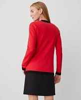 Ann Taylor Petite Contrast Trim Boyfriend Cardigan Size 2XS Red/Black Multi Women's