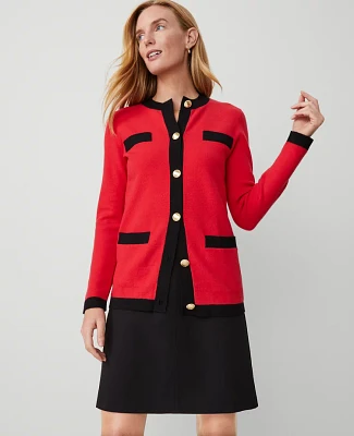 Ann Taylor Petite Contrast Trim Boyfriend Cardigan Size 2XS Red/Black Multi Women's