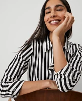 Ann Taylor Striped Relaxed Perfect Shirt Size XS Black Women's
