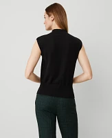 Ann Taylor Petite Essential Mock Neck Wedge Shell Top Black Women's