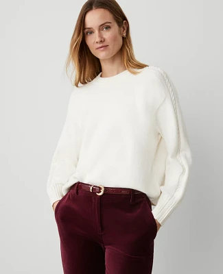 Ann Taylor Petite Cable Sweater Winter White Women's