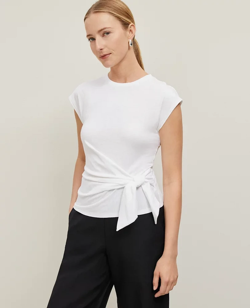 Ann Taylor Tie Waist T-Shirt White Women's