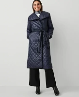 Ann Taylor Petite Weekend Collection Quilted Drape Collar Belted Puffer Coat Night Sky Women's