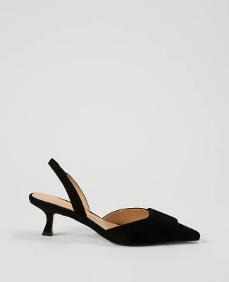 Ann Taylor Suede Buckle Slingback Pump Size 5 Black Women's