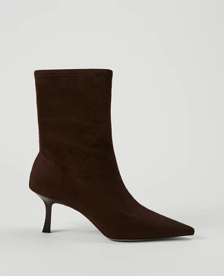 Ann Taylor Microstretch Suede Pointy Toe Bootie Size 9 1/2 Pure Chocolate Women's
