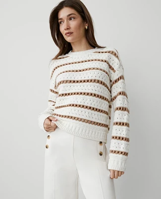 Ann Taylor Striped Stitch Sweater Size XL Tan/White Women's