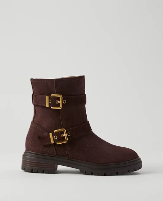Ann Taylor Weekend Collection Buckle Suede Bootie Carob Women's
