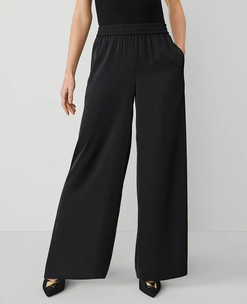 Ann Taylor The Tall Perfect Wide-Leg Pant Satin Black Women's