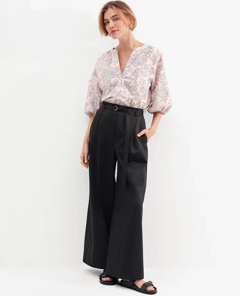 Ann Taylor Weekend Collection Belted Wide-Leg Ankle Pant Women's