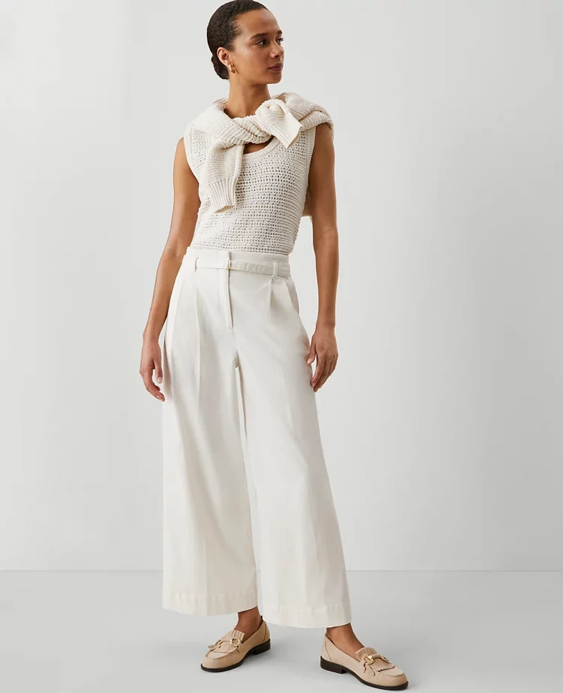 Ann Taylor Weekend Collection Belted Wide-Leg Ankle Pant Women's