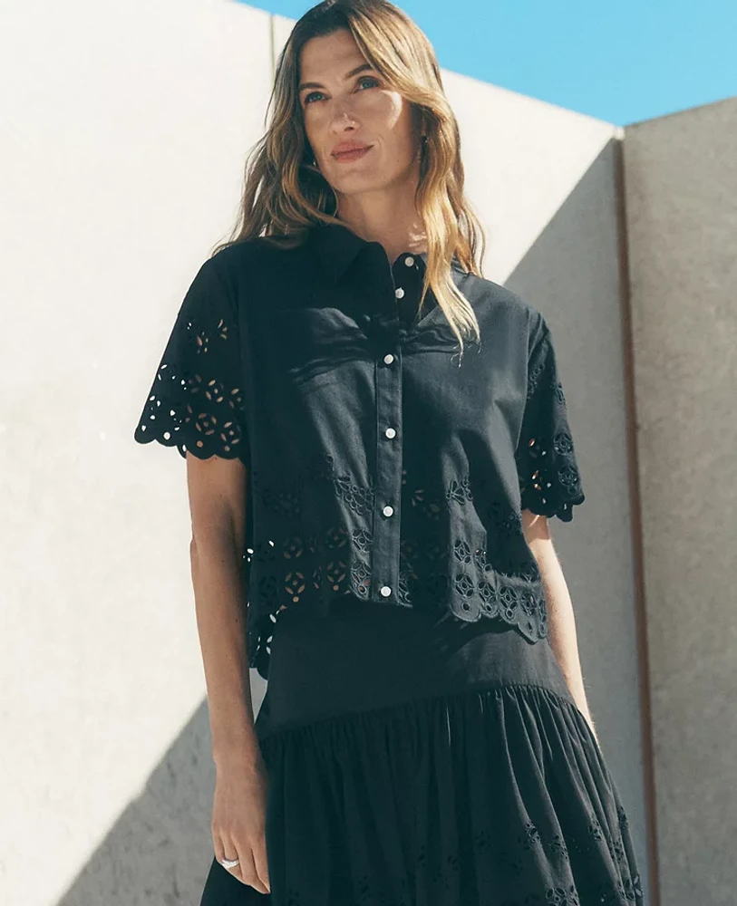 Ann Taylor Eyelet Modern Blouse Size 2XL Black Women's