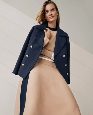 Ann Taylor Petite Twill Double-Breasted Peacoat Size XS Night Sky Women's