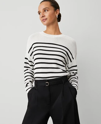 Ann Taylor Weekend Collection Striped Wedge Sweater Size XL White/Black Multi Women's