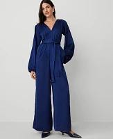Ann Taylor V-Neck Long Sleeve Jumpsuit Size 0 Dark Deep Ocean Women's