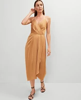Ann Taylor Draped Midi Sheath Dress Pecan Women's