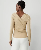 Ann Taylor Petite Shimmer Asymmetric Ruched Top Size 2XS Neutral Metallic Women's