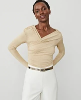 Ann Taylor Petite Shimmer Asymmetric Ruched Top Size 2XS Neutral Metallic Women's