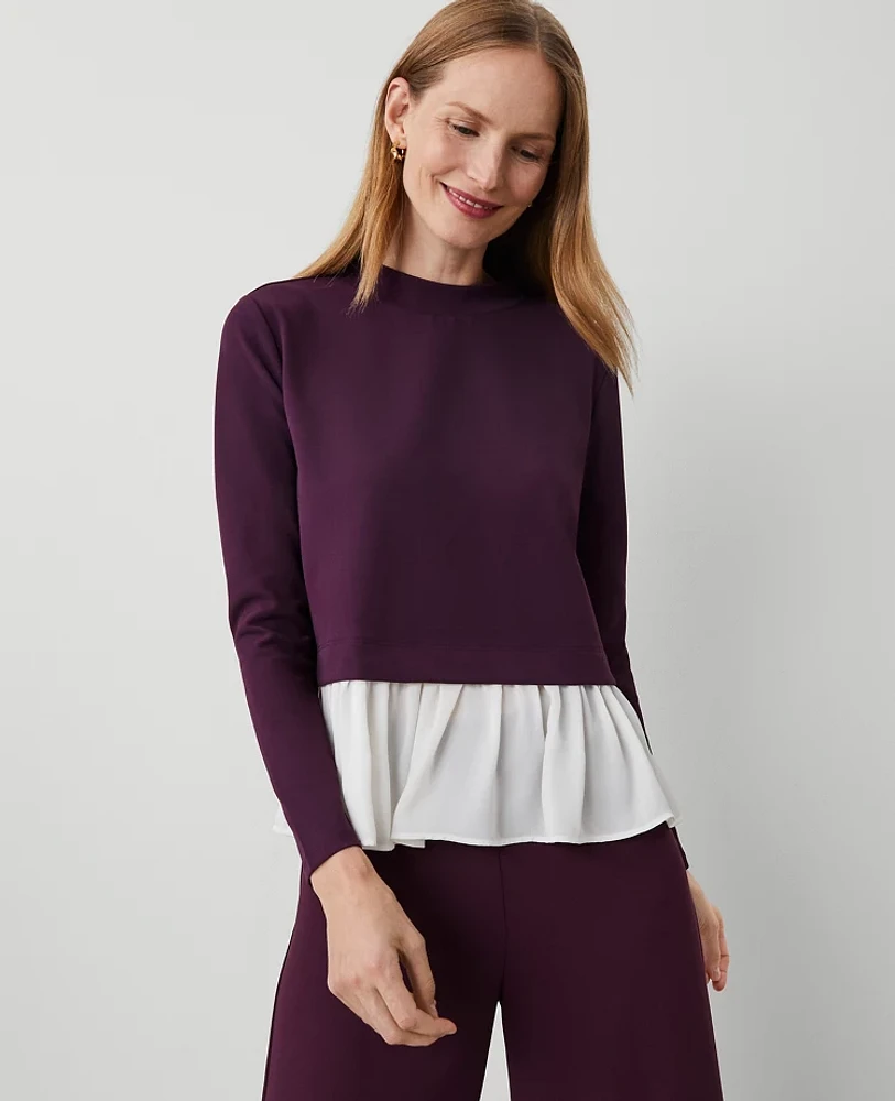 Ann Taylor Ruffle Hem Mixed Media Top Women's