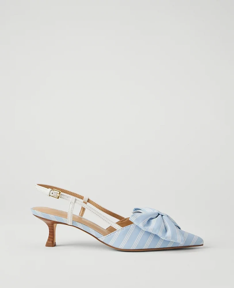 Ann Taylor Bow Slingback Kitten Heel Pumps Size 5 1/2 Larimar Blue Women's