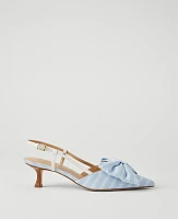 Ann Taylor Bow Slingback Kitten Heel Pumps Size 5 1/2 Larimar Blue Women's