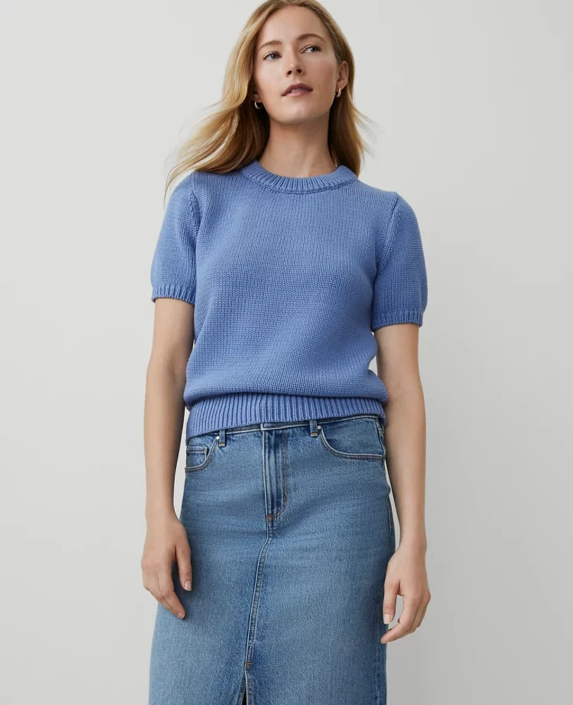 Ann Taylor Weekend Collection Chunky Wedge Sweater T-Shirt Size XL Colony Blue Women's